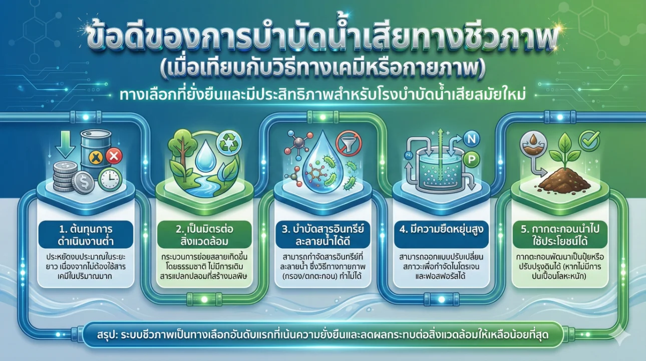ข้อดีของการบำบัดน้ำเสียทางชีวภาพ