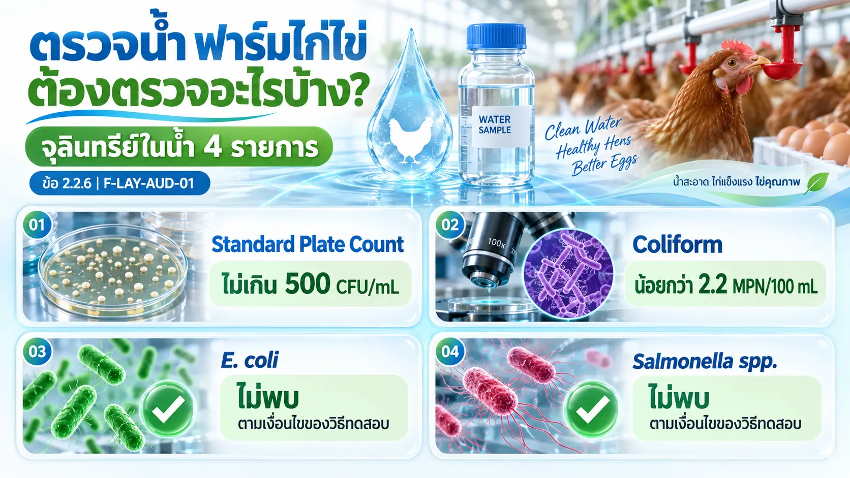 ตรวจน้ำ ฟาร์มไก่ไข่ ต้องตรวจอะไรบ้าง